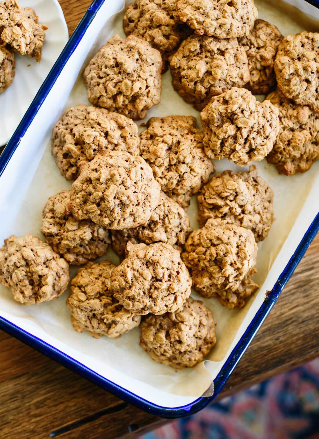 These oatmeal cookies are truly the best. They’re soft and fluffy in the middle, with crisper edges and lovely flavor, thanks to warming spices and oat flour. 