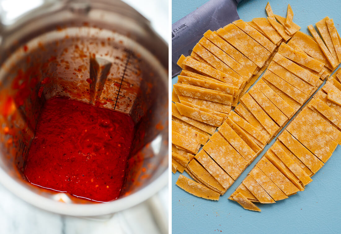 blended soup and tortillas