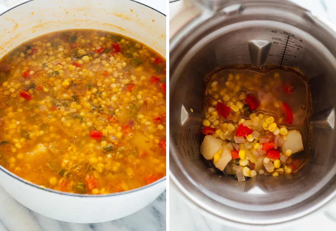 blending portion of corn chowder