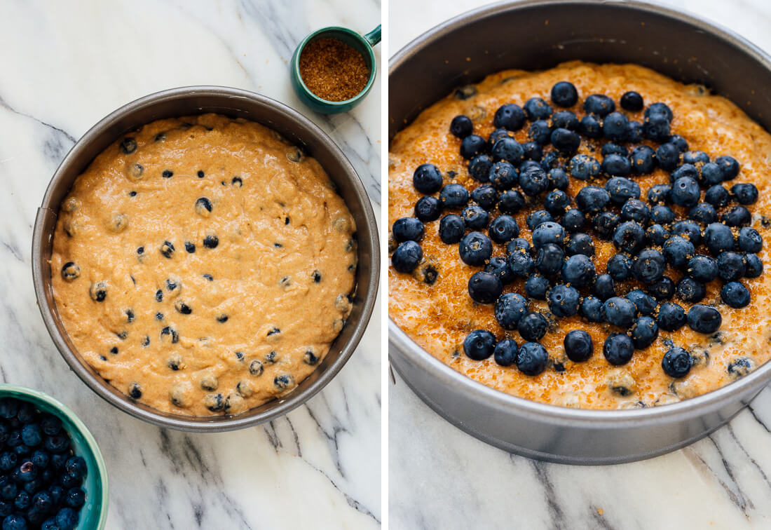 blueberry cake, ready to bake