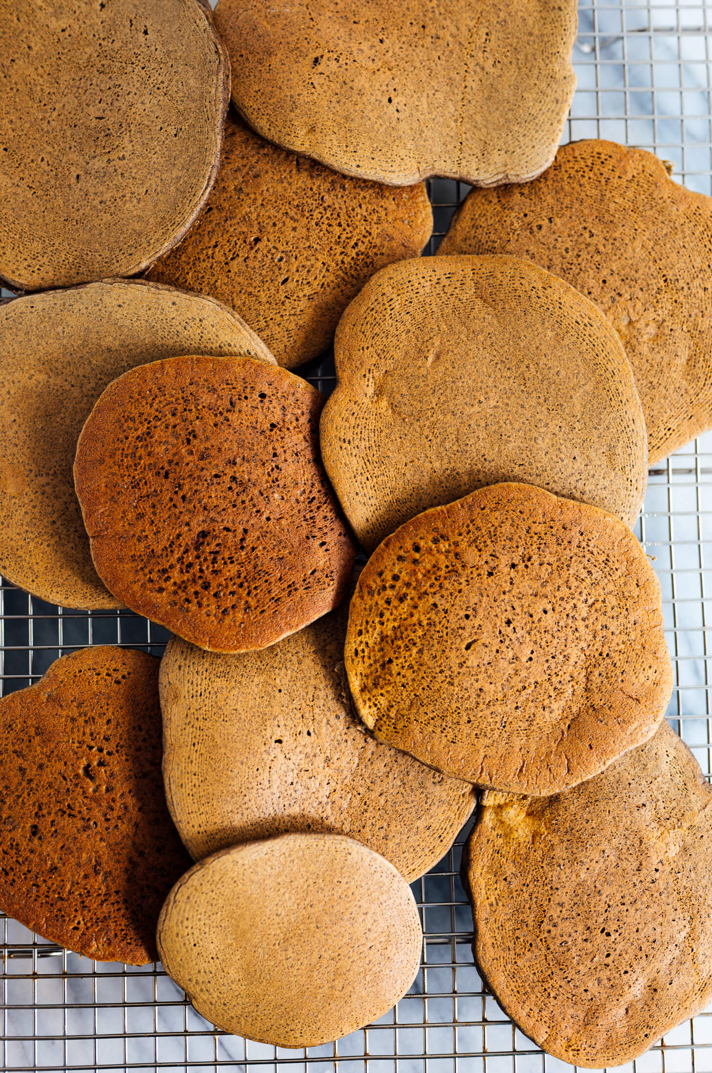 buckwheat pancakes on cooling rack