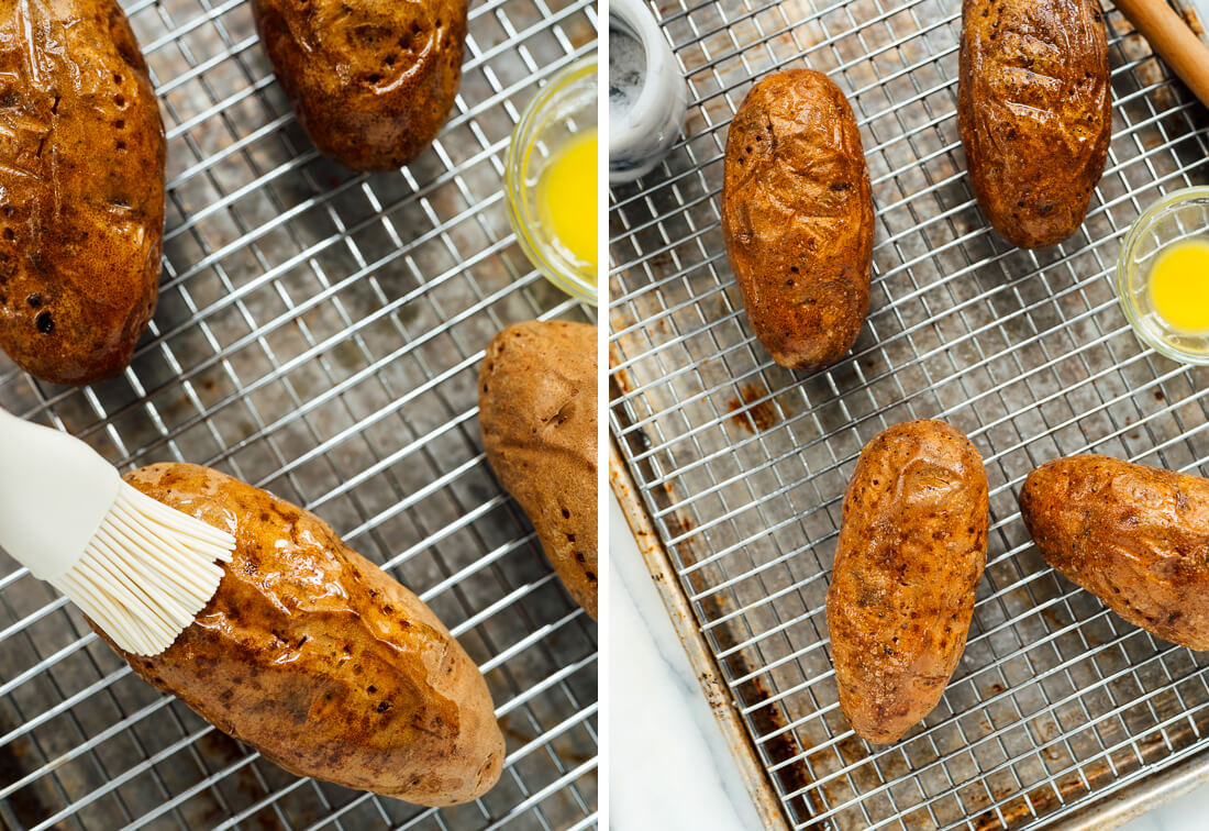 buttered baked potatoes for crispy skin