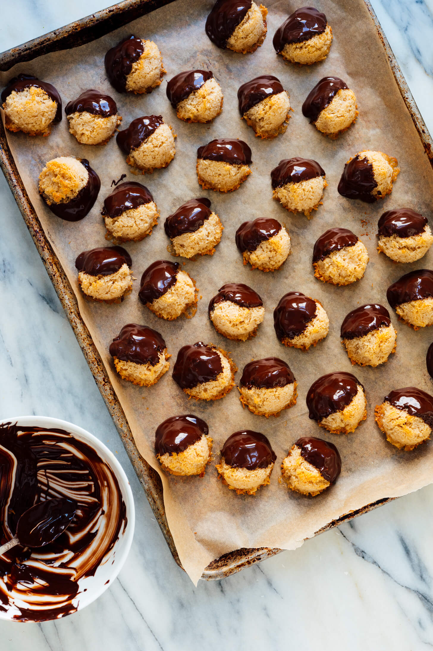 coconut macaroons dipped in chocolate