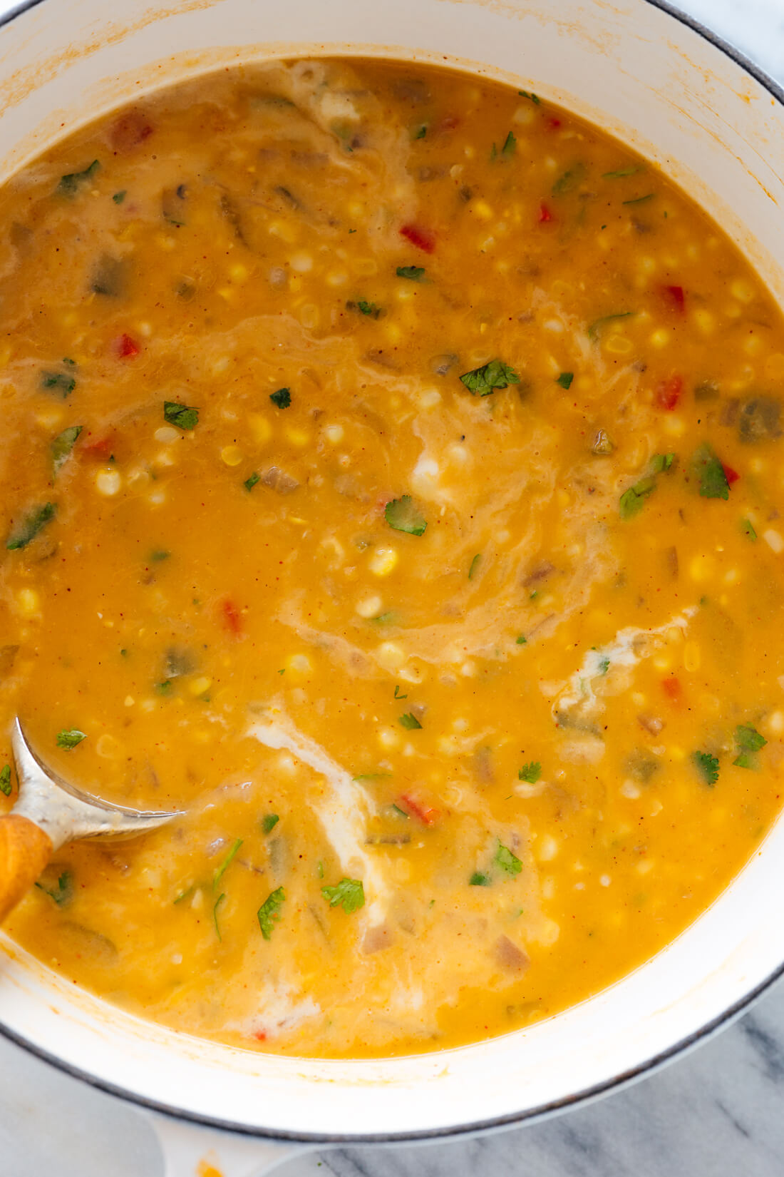 corn chowder in pot