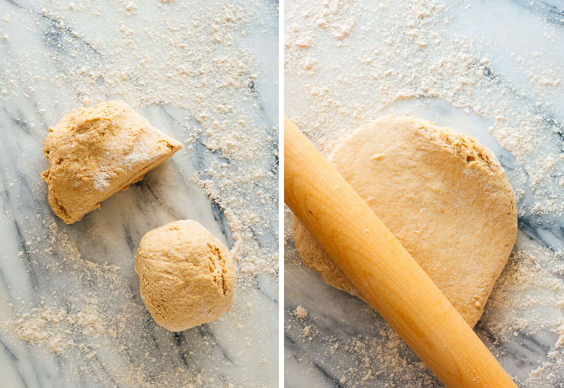 dividing and rolling pizza dough