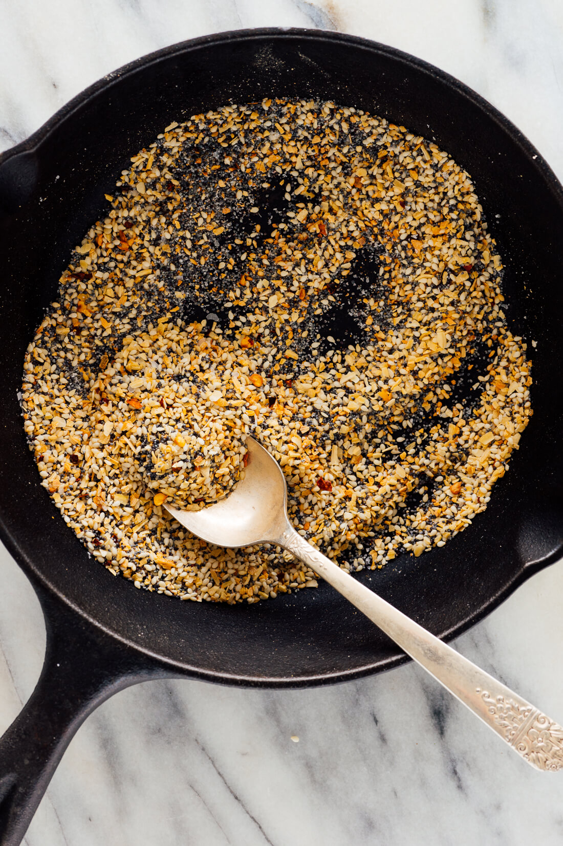 everything bagel seasoning in skillet