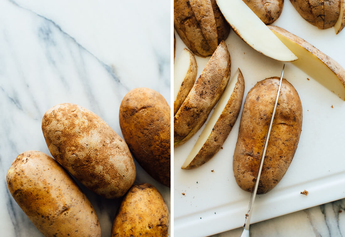 slicing potatoes